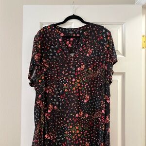 torrid Black Floral Tunic with Pink, Red, & Coral Blooms